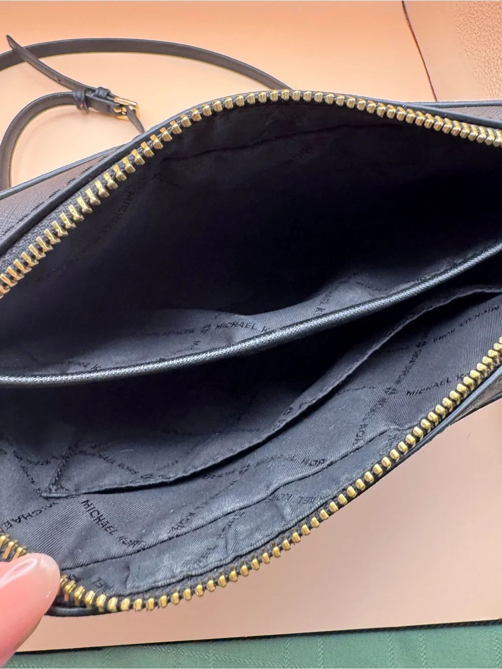 Michael Kors Navy Saffiano Leather Crossbody with Gold Chain